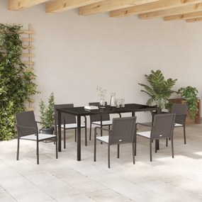 vidaXL Σετ Κήπου 7 Τεμαχίων με Τραπέζι και Μαξιλάρια Καφέ Πολυ-Ράταν