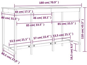 Τραπέζι Μπαρ Λευκό 180 x 80 x 110 εκ. από Μασίφ Ξύλο Πεύκου - Λευκό