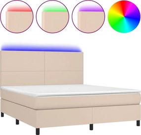vidaXL Κρεβάτι Boxspring Στρώμα&amp;LED Καπουτσίνο 180x200 εκ. Συνθ. Δέρμα
