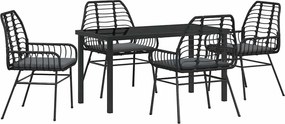 vidaXL Σέτ φαγητού για κήπο 5 pcs Μαύρο συνθετικό ρατάν