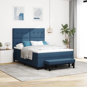 vidaXL Κρεβάτι με Βάση και Στρώμα & Πάγκος Μπλε 140x200 εκ. Ύφασμα