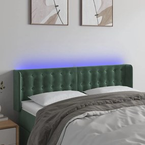 vidaXL Κεφαλάρι Κρεβατιού LED Σκούρο Πράσινο 147x16x78/88εκ. Βελούδινο