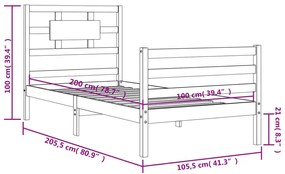 Πλαίσιο Κρεβατιού με Κεφαλάρι Λευκό 100x200 εκ. Μασίφ Ξύλο - Λευκό