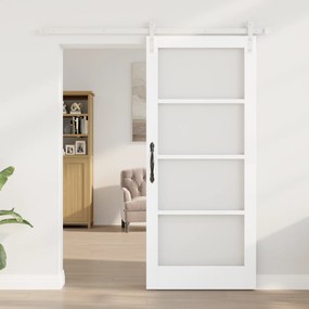 vidaXL Συρόμενη Πόρτα με Σετ Εξαρτημάτων "ORKDAL" Λευκή Συμπαγές Ξύλο & Γυαλί