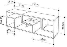 Έπιπλο τηλεόρασης Glis Megapap πολυμορφικό χρώμα sapphire oak - λευκό 145x35x44,8εκ.
