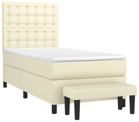 vidaXL Κρεβάτι Boxspring με Στρώμα Κρεμ 100x200εκ. από Συνθετικό Δέρμα