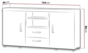 Σιφονιέρα Charlotte B105, Γυαλιστερό λευκό, Άσπρο, Με συρτάρια και ντουλάπια, Αριθμός συρταριών: 2, 80x164x45cm, 59 kg | Epipla1.gr
