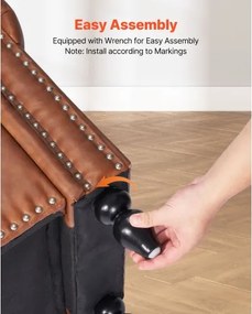 VEVOR Button-Tufted Storage Ottoman Bench Rolled Arm PU Leather Wood Legs Brown