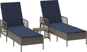 vidaXL Ξαπλώστρα 3 pcs Γκρι και Navy Blue 200 x 55 x 92 εκ.