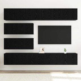 vidaXL Σετ βιβλιοθήκης TV 10 τεμαχίων - Τοποθετημένο στον τοίχο μαύρο δρυ επεξεργασμένο ξύλο