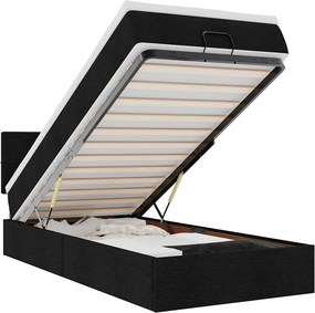 vidaXL Οθωμανικό κρεβάτι με στρώμα &amp; LEDs Μαύρο 100x200 cm Ύφασμα