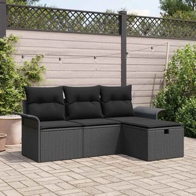 vidaXL Σετ Καναπέ Κήπου με μαξιλάρι 4 pcs Μαύρο Πολυ ράταν