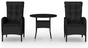 vidaXL Σετ Επίπλων Bistro Κήπου 3 τεμ. Μαύρο από Συνθετικό Ρατάν