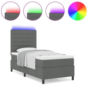 vidaXL Κρεβάτι με Βαθμίδα και Στρώμα & LED Σκοτεινό Γκρι 80x200 εκ. Ύφασμα