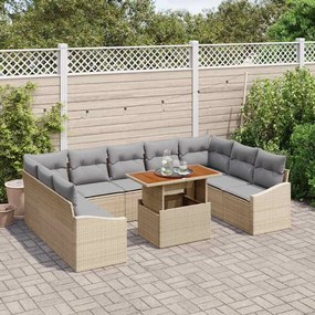 vidaXL Σετ Καναπέ Κήπου με αποθήκευση 10 pcs Μπεζ Πολυ ράταν