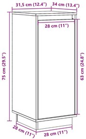 Ντουλάπι Καφέ Μελί 31,5 x 34 x 75 εκ. από Μασίφ Ξύλο Πεύκου - Καφέ