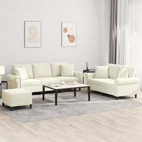 vidaXL Σετ Σαλονιού 3 Τεμαχίων Κρεμ Βελούδινο με Μαξιλάρια