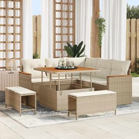 vidaXL Σετ Καναπέ Κήπου με μαξιλάρι 8 pcs Μπεζ Πολυ ράταν