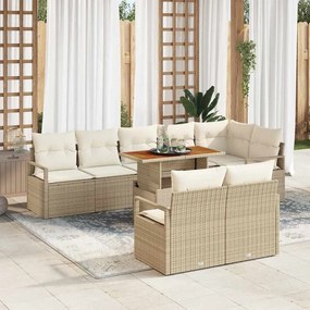 vidaXL Σετ Καναπέ Κήπου με αποθήκευση 9 pcs Μπεζ Πολυ ράταν