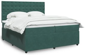 vidaXL Κρεβάτι Boxspring με Στρώμα Σκούρο Πράσινο 200x200εκ. Βελούδινο
