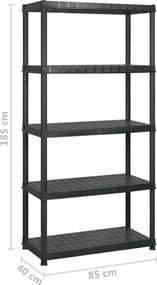vidaXL Ραφιέρα Αποθήκευσης 5 Επιπέδων Μαύρη 340x40x185 εκ. Πλαστική