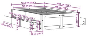 Σκελετός Κρεβατιού Χωρίς Στρώμα με Συρτάρια Μασίφ Ξύλο Πεύκου - Καφέ