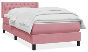 vidaXL Κρεβάτι Boxspring με Στρώμα Ροζ 90x220 εκ. Βελούδινο