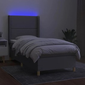 vidaXL Κρεβάτι Boxspring με Στρώμα &amp; LED Αν.Γκρι 90x190 εκ. Υφασμάτινο