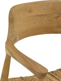 Πολυθρόνα Denverone pakoworld φυσικό teak ξύλο και ψάθα 57x54x79εκ