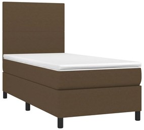 vidaXL Κρεβάτι Boxspring με Στρώμα &amp; LED Σκ.Καφέ 90x190 εκ. Υφασμάτινο
