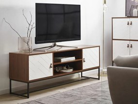 Τραπέζι Tv Berwyn B102, Άσπρο, Σκούρο ξύλο, Μαύρο, 150x55x40cm, 28 kg | Epipla1.gr
