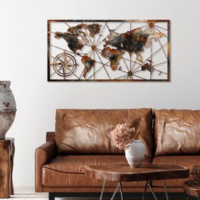 Decorative Metal Wall Accessory World Map Large - 3 Multicolor