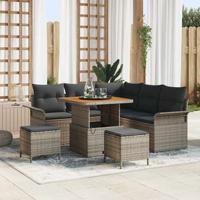 vidaXL Σετ Καναπέ Κήπου Ρυθμιζόμενο ύψος 8 pcs Γκρι συνθετικό ρατάν