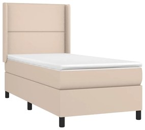 Κρεβάτι Boxspring Στρώμα&amp;LED Καπουτσίνο 80x200 εκ. Συνθ. Δέρμα - Καφέ