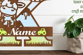 Σετ των 2 Intra απο ξύλο plywood 3mm-4mm πάχος - Μονόγραμμα κεφαλαίου αγελάδας Γράμμα K Αποκοπή Δίασταση 30x20 cm INTRAFABR-74483734