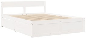 vidaXL Κρεβάτι με Συρτάρια+Στρώμα Λευκό 160x200 εκ. Μασίφ Ξύλο Πεύκου