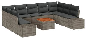 vidaXL Σετ Καναπέ Κήπου με μαξιλάρι 10 pcs Γκρι Πολυ ράταν
