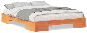 vidaXL Κρεβάτι δαπέδου Καφέ 150 x 200 cm Μασίφ ξύλο πεύκου