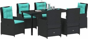 vidaXL Σέτ φαγητού για κήπο με μαξιλάρι 7 pcs Μαύρο Πολυ ράταν
