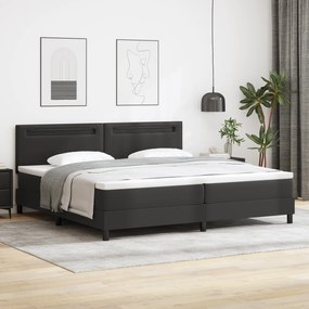 vidaXL Μαύρο Κρεβάτι Box Spring με Στρώμα, 200 x 200 εκ, Ψεύτικο Δέρμα