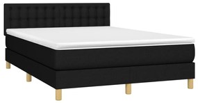 vidaXL Κρεβάτι Boxspring με Στρώμα &amp; LED Μαύρο 140x190 εκ. Υφασμάτινο