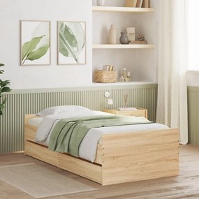 vidaXL Πλαίσιο Κρεβατιού Με Συρτάρια Sonoma Δρυς 75x190εκ Small Single