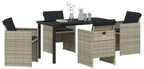 vidaXL Σέτ φαγητού για κήπο με μαξιλάρι 5 pcs Ανοιχτό γκρι Πολυ ράταν