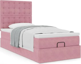 vidaXL Οθωμανικό κρεβάτι με στρώματα ροζ 90x200cm Velvet
