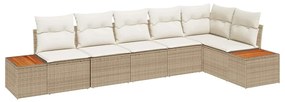 vidaXL Σετ Καναπέ Κήπου με μαξιλάρι 6 pcs Μπεζ Πολυ ράταν