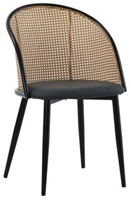 Καρέκλα Riccardo pakoworld φυσικό pe rattan-ανθρακί pu-μαύρο μέταλλο 56x52x82εκ Model: 058-000069