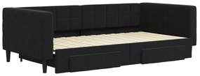 vidaXL Καναπές Κρεβάτι Συρόμενος Μαύρο 100x200 εκ. Βελούδινος Συρτάρια