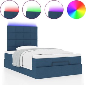 vidaXL Οθωμανικό κρεβάτι με στρώμα &amp; LEDs Μπλε 120x200 cm Ύφασμα