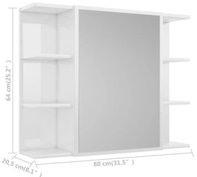 Καθρέφτης Μπάνιου Γυαλιστερό Λευκό 80x20,5x64εκ. από Επεξ. Ξύλο - Λευκό