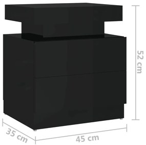 Κομοδίνο Γυαλιστερό Μαύρο 45x35x52 εκ. από Επεξ. Ξύλο - Μαύρο